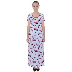 Funny Bacon Slices Pattern Infidel Red Meat High Waist Short Sleeve Maxi Dress by genx