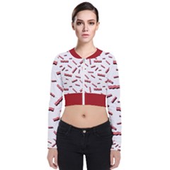 Funny Bacon Slices Pattern Infidel Red Meat Long Sleeve Zip Up Bomber Jacket by genx