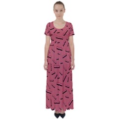 Funny Bacon Slices Pattern Infidel Vintage Red Meat Background  High Waist Short Sleeve Maxi Dress by genx