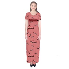 Funny Bacon Slices Pattern Infidel Vintage Red Meat Background  Short Sleeve Maxi Dress by genx
