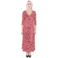 Funny Bacon Slices Pattern Infidel Vintage Red Meat Background  Quarter Sleeve Wrap Maxi Dress by genx