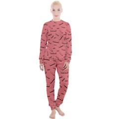 Funny Bacon Slices Pattern Infidel Vintage Red Meat Background  Women s Lounge Set by genx