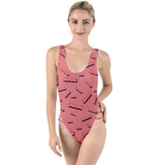 Funny Bacon Slices Pattern Infidel Vintage Red Meat Background  High Leg Strappy Swimsuit by genx