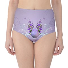 Happy Easter, Easter Egg With Flowers In Soft Violet Colors Classic High-waist Bikini Bottoms by FantasyWorld7