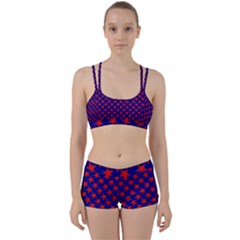 Red Stars Pattern On Blue Perfect Fit Gym Set by BrightVibesDesign