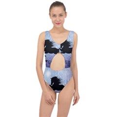 Wonderful Black Horse Silhouette On Vintage Background Center Cut Out Swimsuit by FantasyWorld7