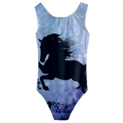 Wonderful Black Horse Silhouette On Vintage Background Kids  Cut-out Back One Piece Swimsuit by FantasyWorld7