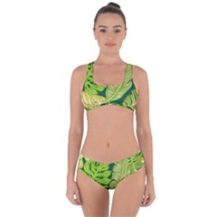 Tropical Green Leaves Criss Cross Bikini Set