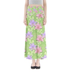 Lily Flowers Green Plant Natural Full Length Maxi Skirt by Pakrebo
