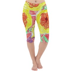 Reid Hall Rose Watercolor Lightweight Velour Cropped Yoga Leggings by okhismakingart