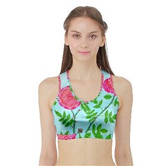 Roses And Seagulls Sports Bra With Border by okhismakingart