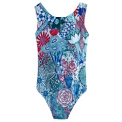 Floral Jungle Blue Kids  Cut-out Back One Piece Swimsuit by okhismakingart