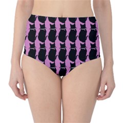 Cat Silouette Pattern Pink Classic High-waist Bikini Bottoms