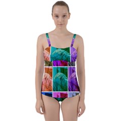 Color Block Queen Annes Lace Collage Twist Front Tankini Set by okhismakingart