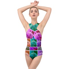 Color Block Queen Annes Lace Collage Cross Front Low Back Swimsuit by okhismakingart