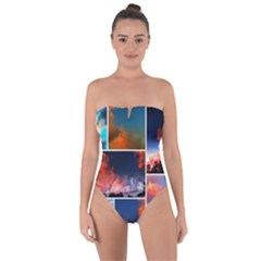 Sunset Collage Tie Back One Piece Swimsuit by okhismakingart