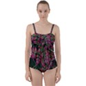 Pink-Fringed Leaves Twist Front Tankini Set View1