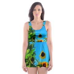 Bright Sunflowers Skater Dress Swimsuit by okhismakingart