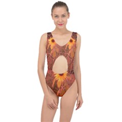 Red Tinted Sunflower Center Cut Out Swimsuit by okhismakingart