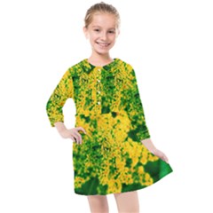 Yellow Sumac Bloom Kids  Quarter Sleeve Shirt Dress by okhismakingart