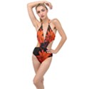 Orange Sumac Bloom Plunging Cut Out Swimsuit View1