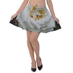 White Angular Rose Velvet Skater Skirt