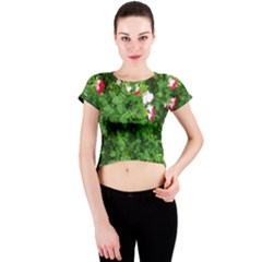 Red And White Park Flowers Crew Neck Crop Top by okhismakingart