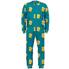 Toast With Cheese Pattern Turquoise Green Background Retro Funny Food Onepiece Jumpsuit (men)  by genx