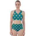 Toast With Cheese Pattern Turquoise Green Background Retro funny food Racer Back Bikini Set View1