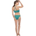 Toast With Cheese Pattern Turquoise Green Background Retro funny food Racer Front Bikini Set View2