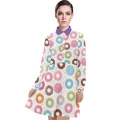 Donut Pattern With Funny Candies Long Sleeve Chiffon Shirt Dress by genx
