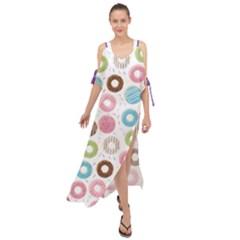 Donut Pattern With Funny Candies Maxi Chiffon Cover Up Dress by genx