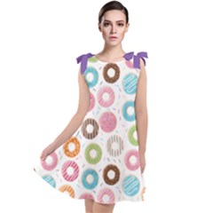 Donut Pattern With Funny Candies Tie Up Tunic Dress