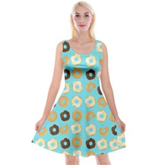Donuts Pattern With Bites Bright Pastel Blue And Brown Reversible Velvet Sleeveless Dress by genx