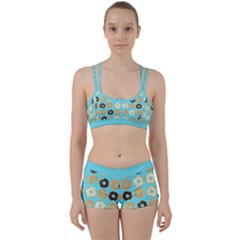 Donuts Pattern With Bites Bright Pastel Blue And Brown Perfect Fit Gym Set by genx