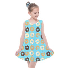 Donuts Pattern With Bites Bright Pastel Blue And Brown Kids  Summer Dress by genx
