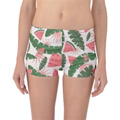Tropical Watermelon Leaves Pink And Green Jungle Leaves Retro Hawaiian Style Boyleg Bikini Bottoms by genx