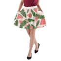 Tropical Watermelon Leaves Pink and green jungle leaves retro Hawaiian style A-Line Pocket Skirt View1