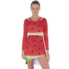 Juicy Paint Texture Watermelon Red And Green Watercolor Asymmetric Cut-out Shift Dress by genx