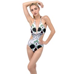 Day Of The Dead Skull Sugar Skull Plunging Cut Out Swimsuit by Sudhe