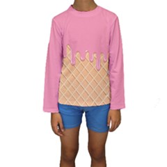 Ice Cream Pink Melting Background With Beige Cone Kids  Long Sleeve Swimwear by genx