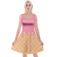 Ice Cream Pink Melting Background With Beige Cone Reversible Velvet Sleeveless Dress by genx