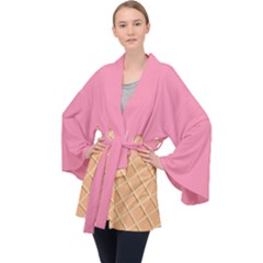 Ice Cream Pink Melting Background With Beige Cone Velvet Kimono Robe by genx