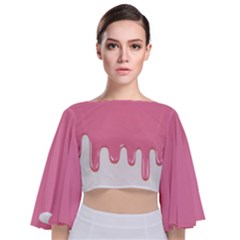 Ice Cream Pink Melting Background Tie Back Butterfly Sleeve Chiffon Top by genx