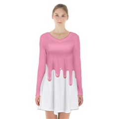 Ice Cream Pink Melting Background Bubble Gum Long Sleeve Velvet V-neck Dress by genx