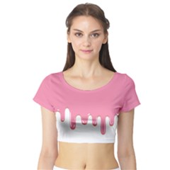 Ice Cream Pink Melting Background Bubble Gum Short Sleeve Crop Top by genx