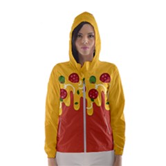 Pizza Topping Funny Modern Yellow Melting Cheese And Pepperonis Women s Hooded Windbreaker by genx