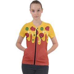 Pizza Topping Funny Modern Yellow Melting Cheese And Pepperonis Short Sleeve Zip Up Jacket by genx