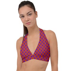 Purple Stars Pattern On Orange Halter Plunge Bikini Top by BrightVibesDesign