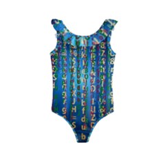 Binary Null One Digital Blue Kids  Frill Swimsuit by Pakrebo